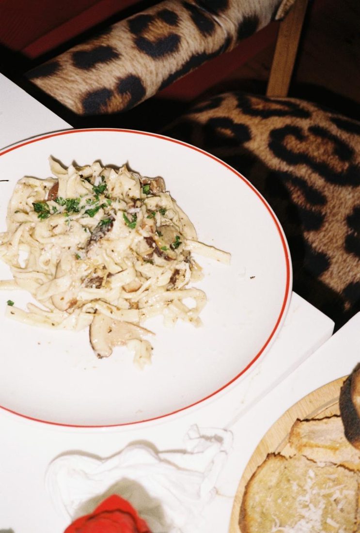 Pasta on the leopard chair