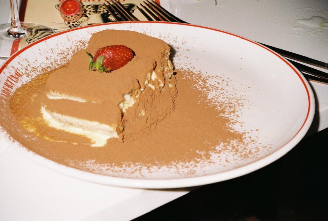 Tiramisu with a strawberry